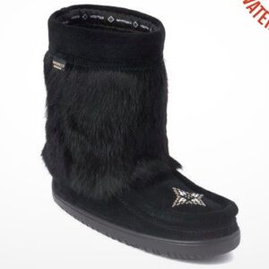 Black Winter Rain Boots with Plush Upper and Thick Sole rabbit fur